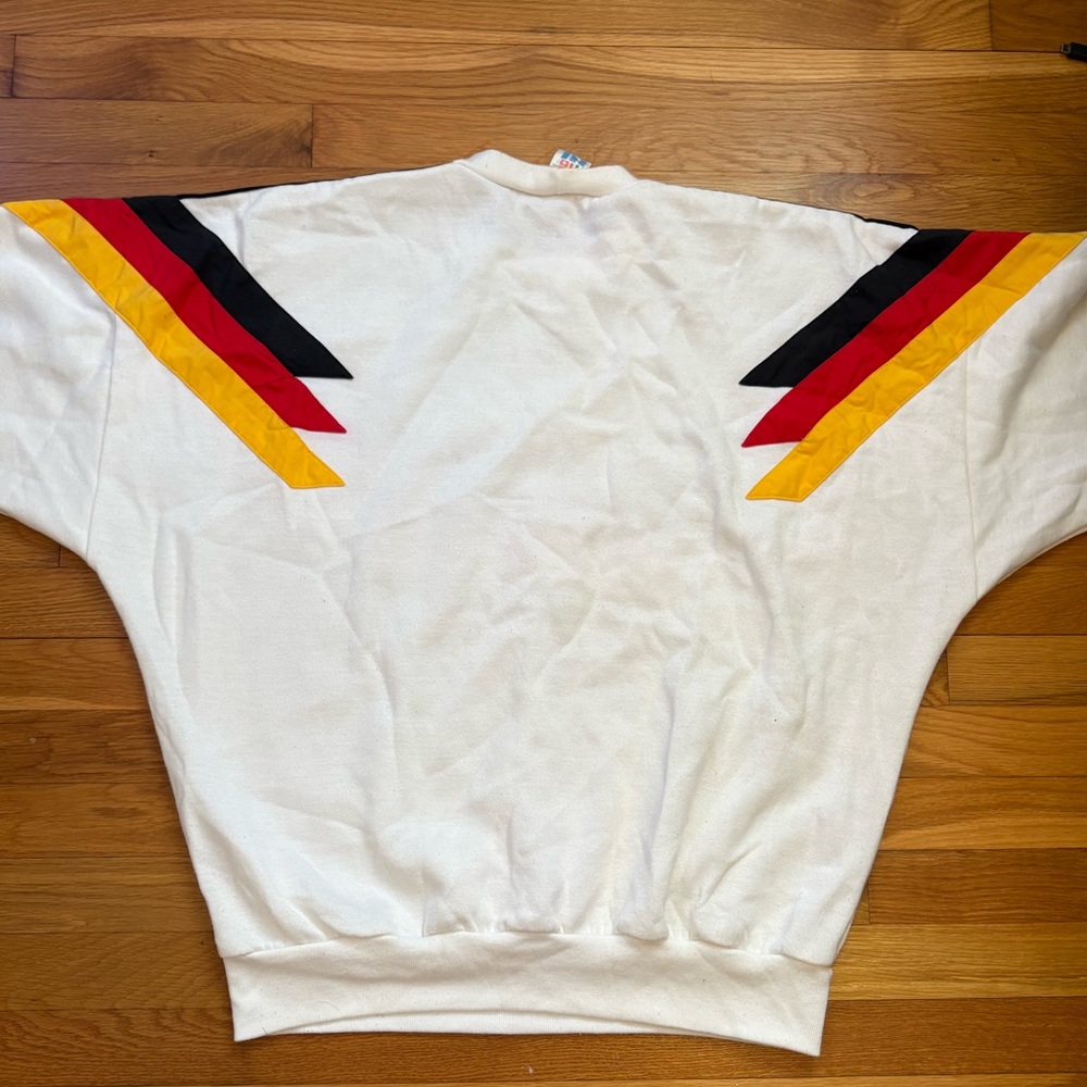 Adidas  vintage White Sweatshirt with Black, Red, and Yellow Stripes - Picture 2 of 3